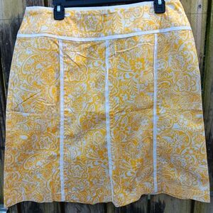 NORTON MCNAUGHTON Floral Yellow A-Line Knee Length Skirt 14